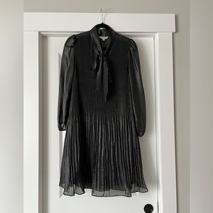 Nanette Lepore Release Pleae Tie Neck Black Silver Dress Size 2